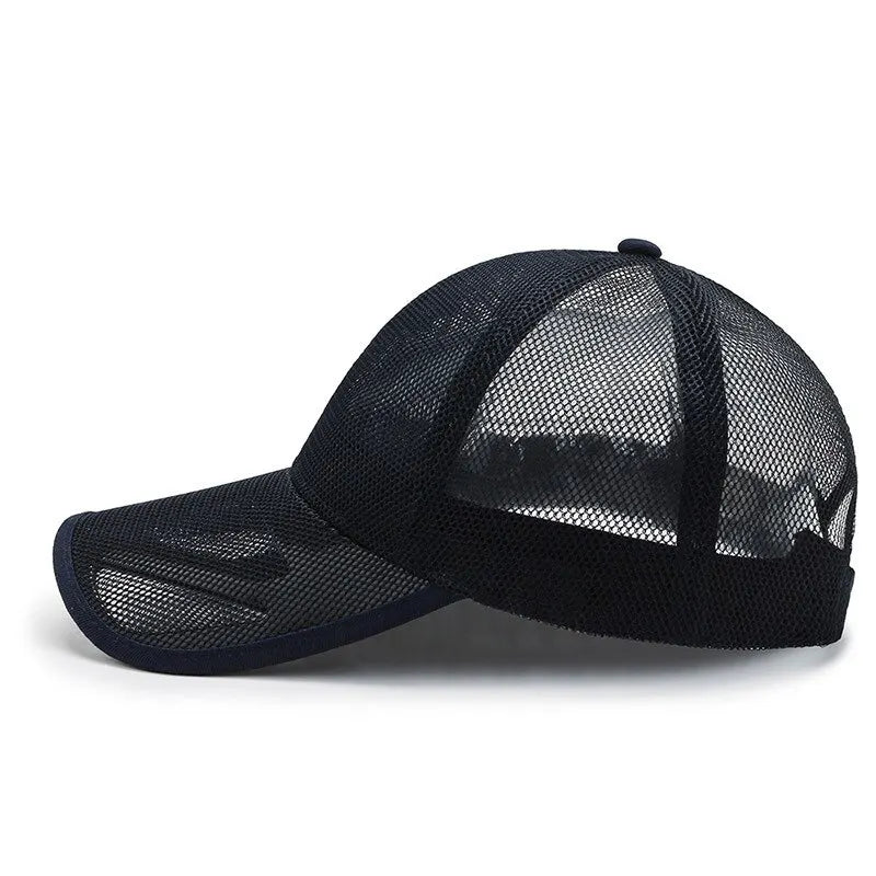 Full mesh baseball cap with open-weave construction and curved peak