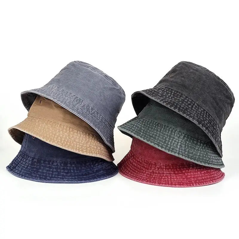 Unisex bucket hat with wide brim for sun protection, packable washed cotton