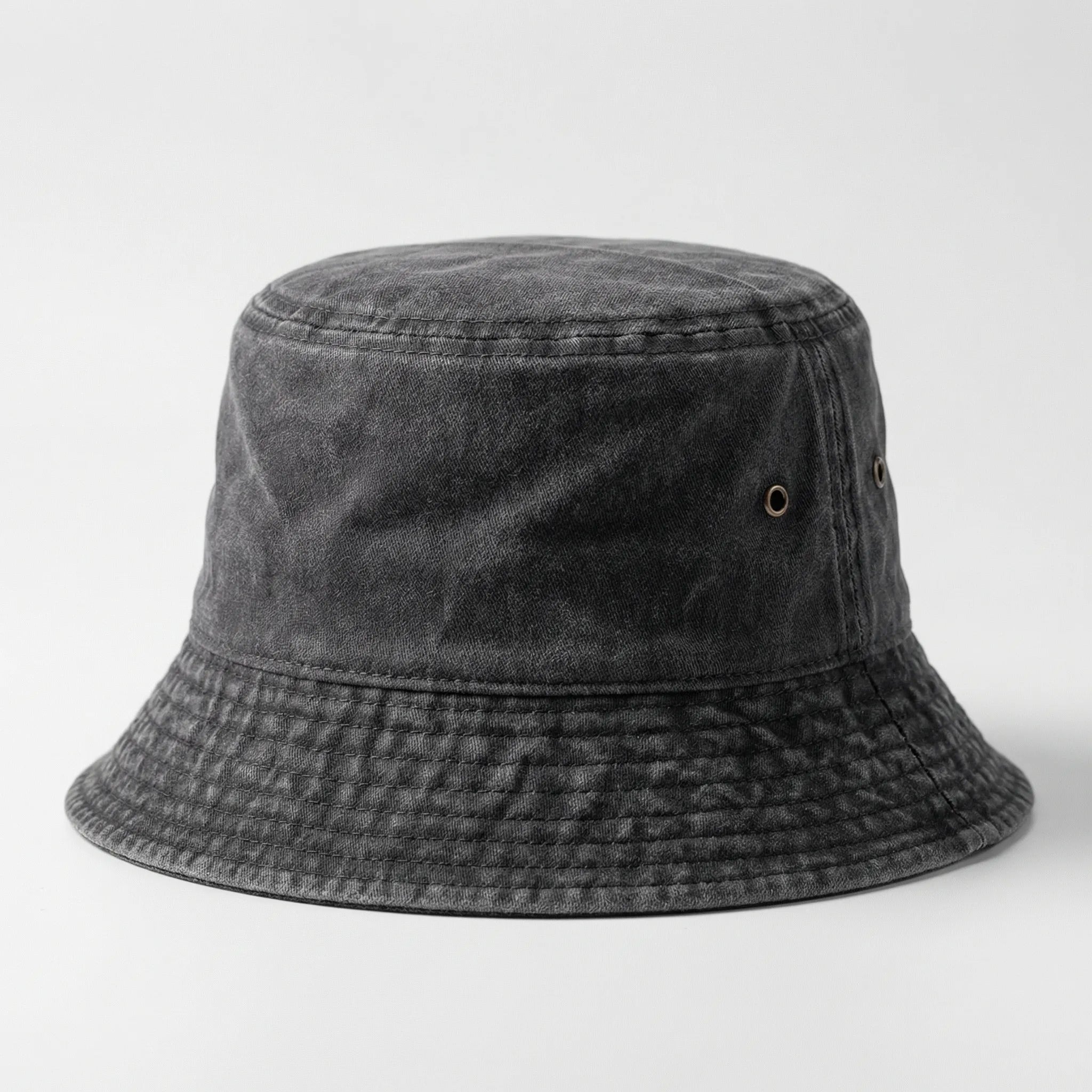 Unisex bucket hat with wide brim for sun protection, packable washed cotton