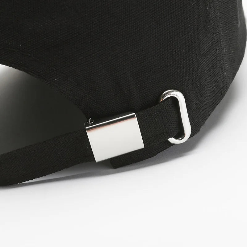 Long brim baseball cap with adjustable fit and sporty graphic detailing