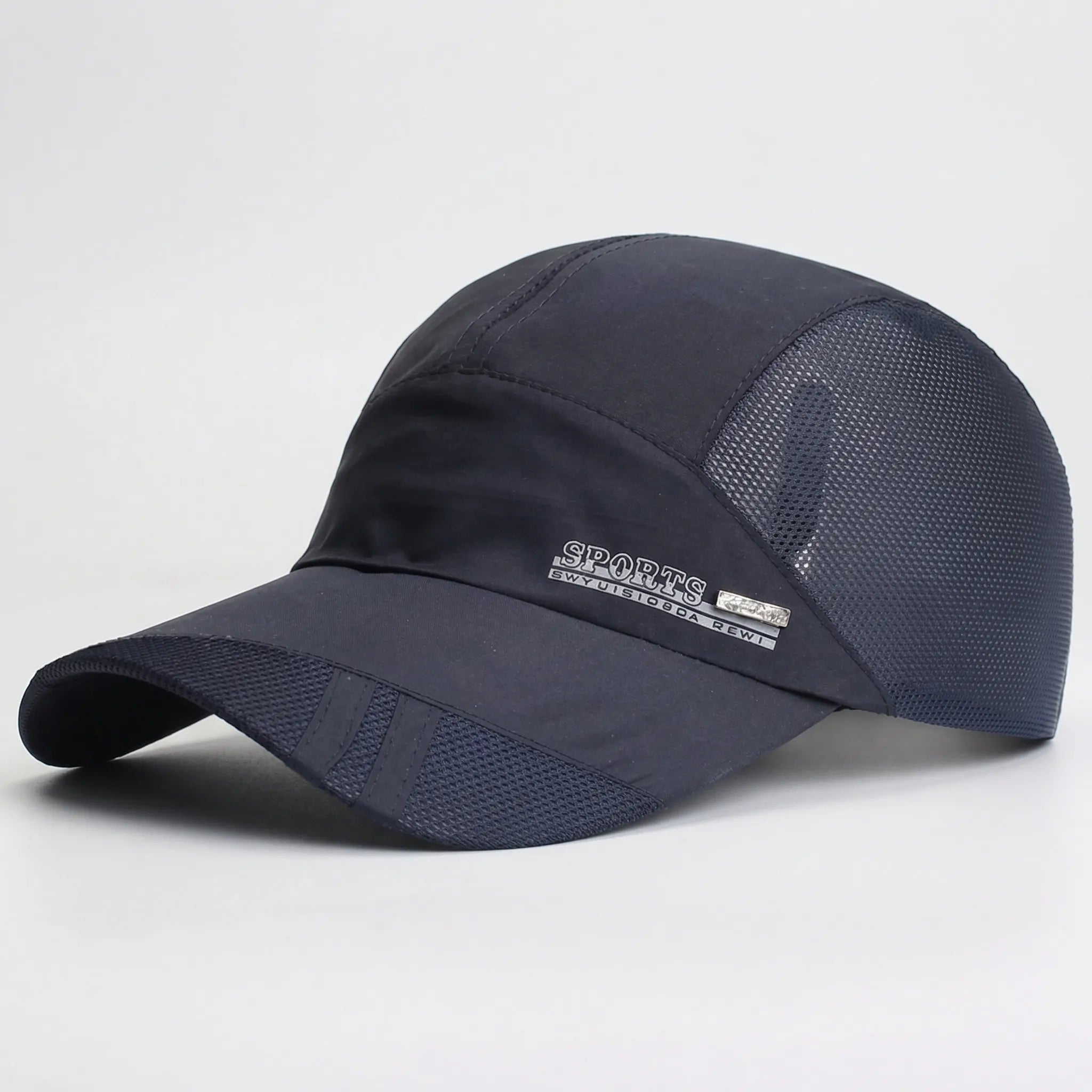 Breathable mesh baseball cap with quick-dry fabric and adjustable back strap