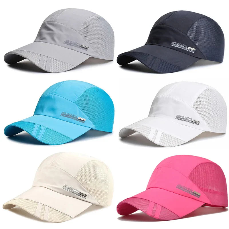 Breathable mesh baseball cap with quick-dry fabric and adjustable back strap