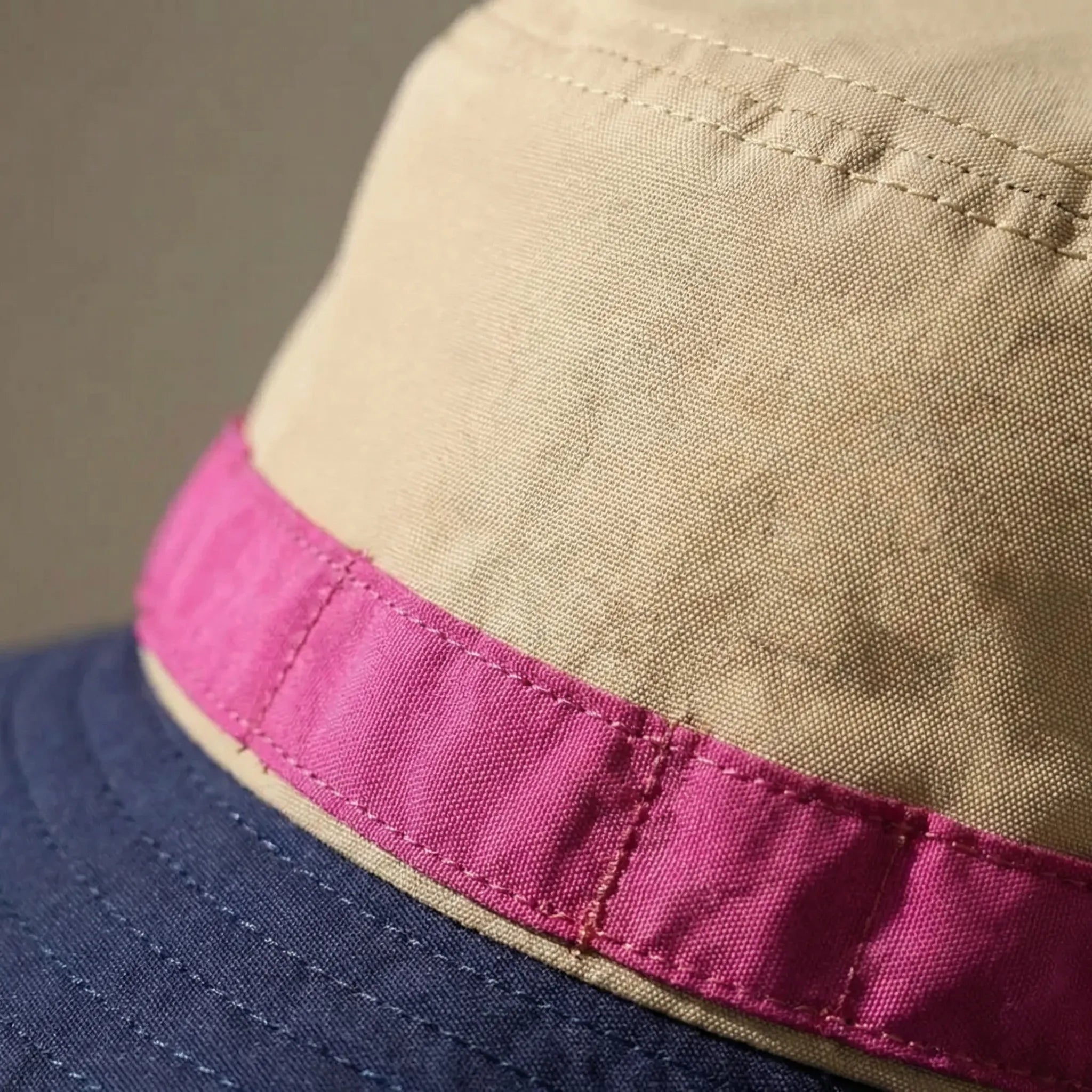 Color-block bucket hat with quick-dry fabric and adjustable chin cord