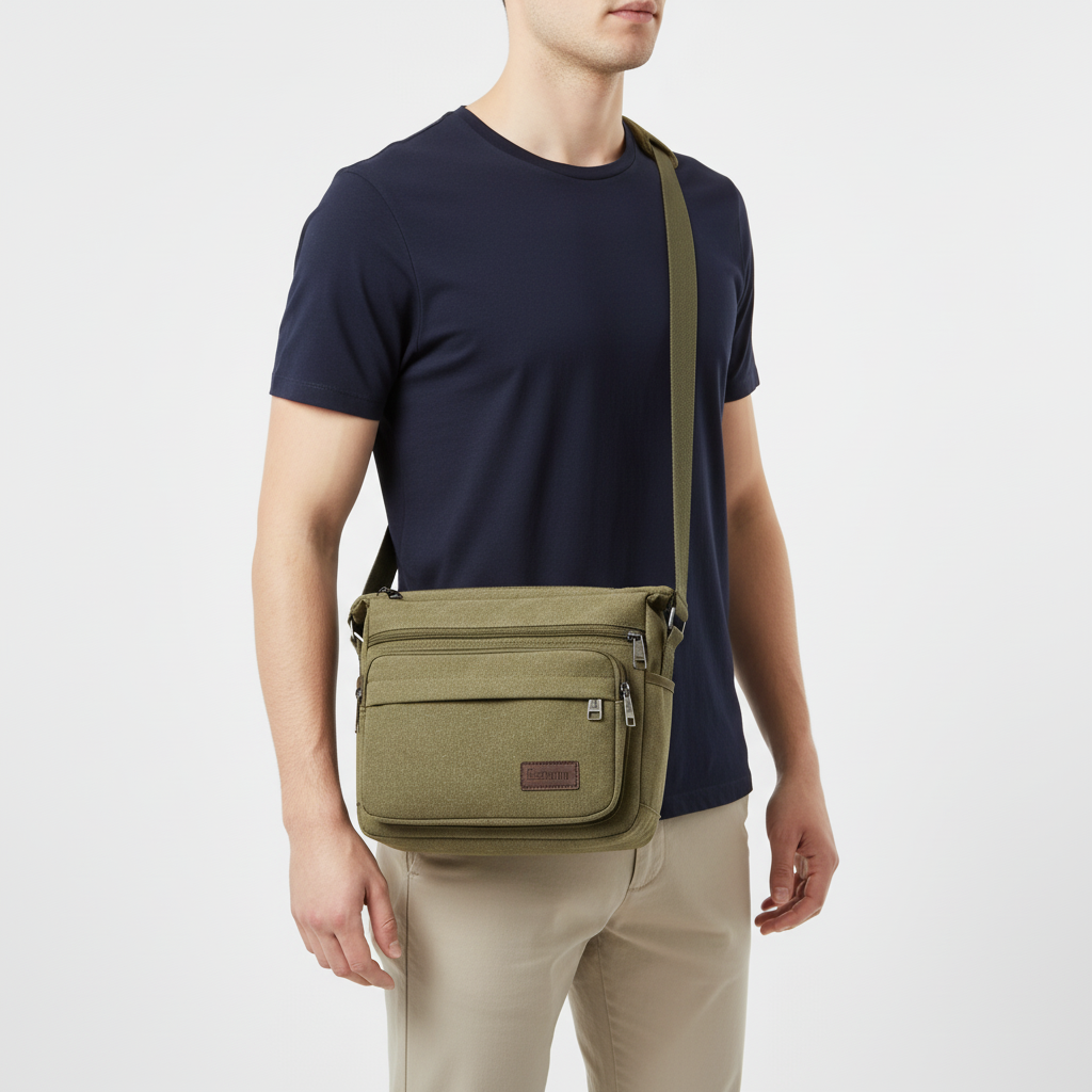Canvas crossbody sling messenger bag with adjustable strap
