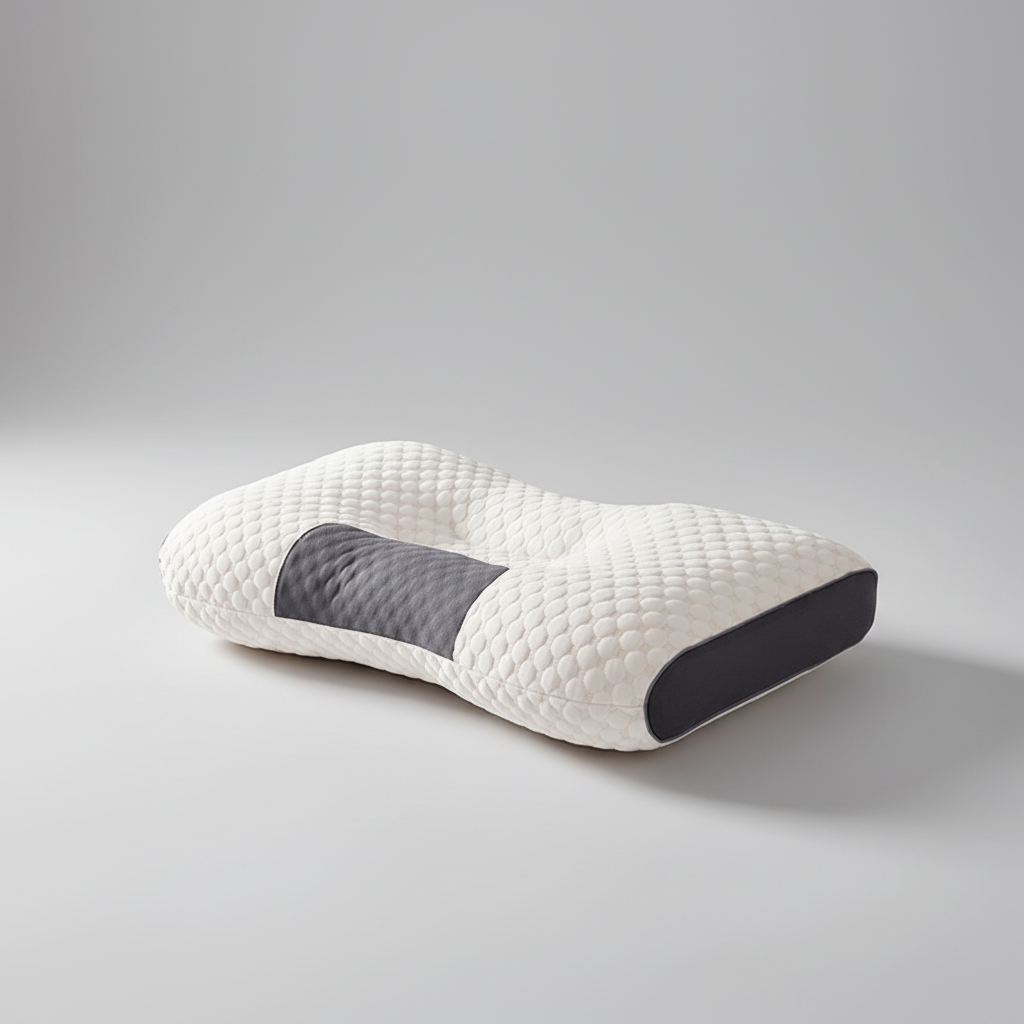 Orthopedic neck pillow with contour support and massage zones