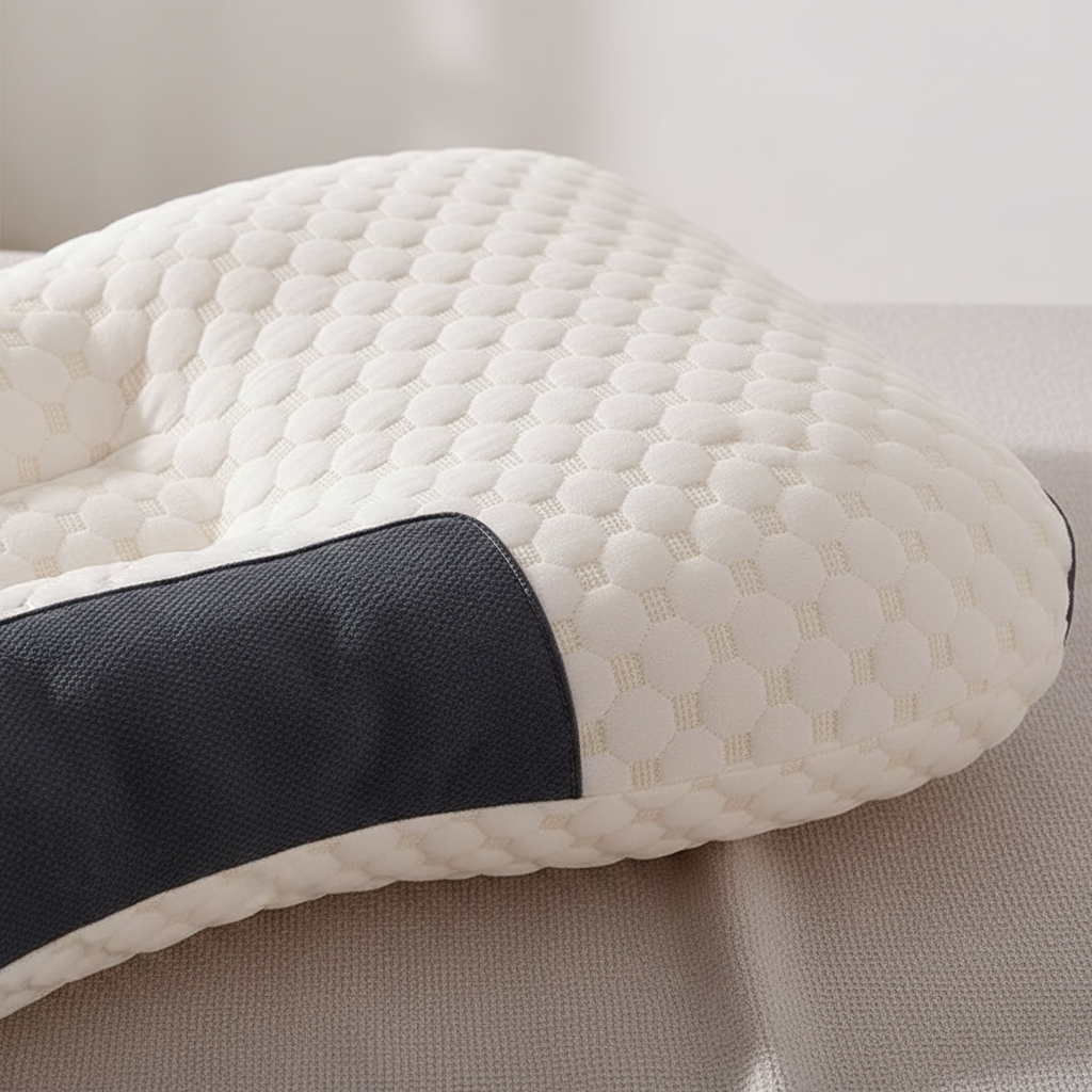 Orthopedic neck pillow with contour support and massage zones