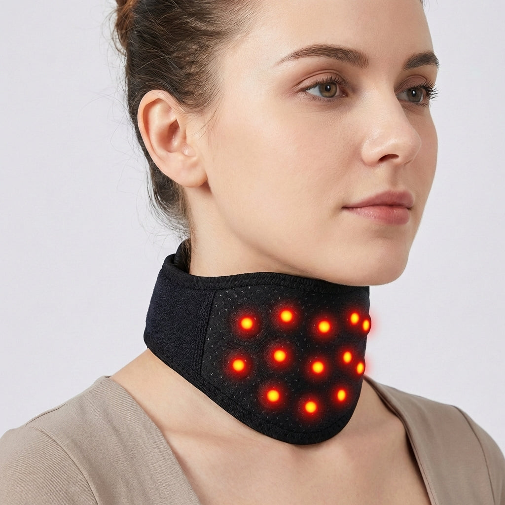 Self-heating neck support with magnets for pain relief