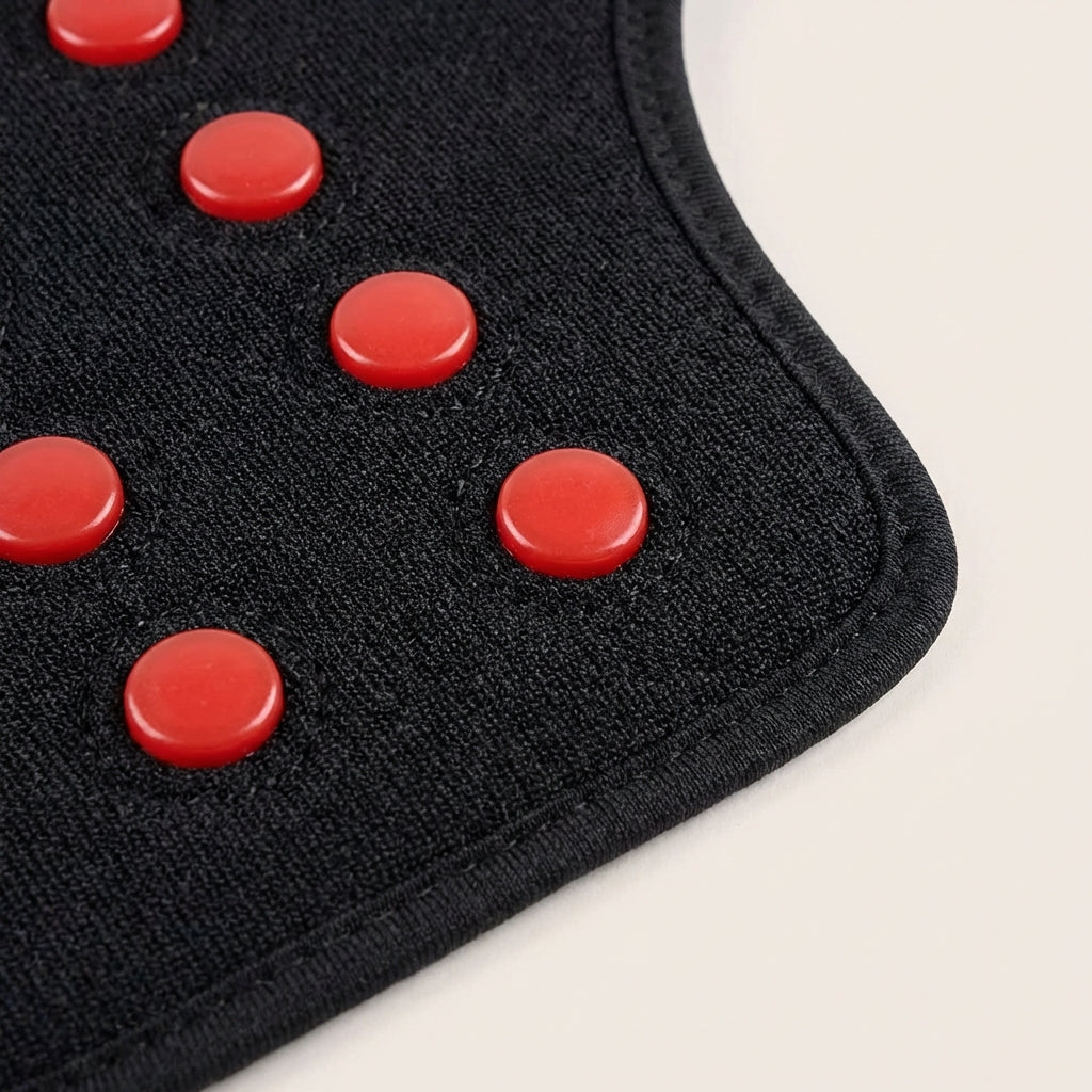 Self-heating neck support with magnets for pain relief