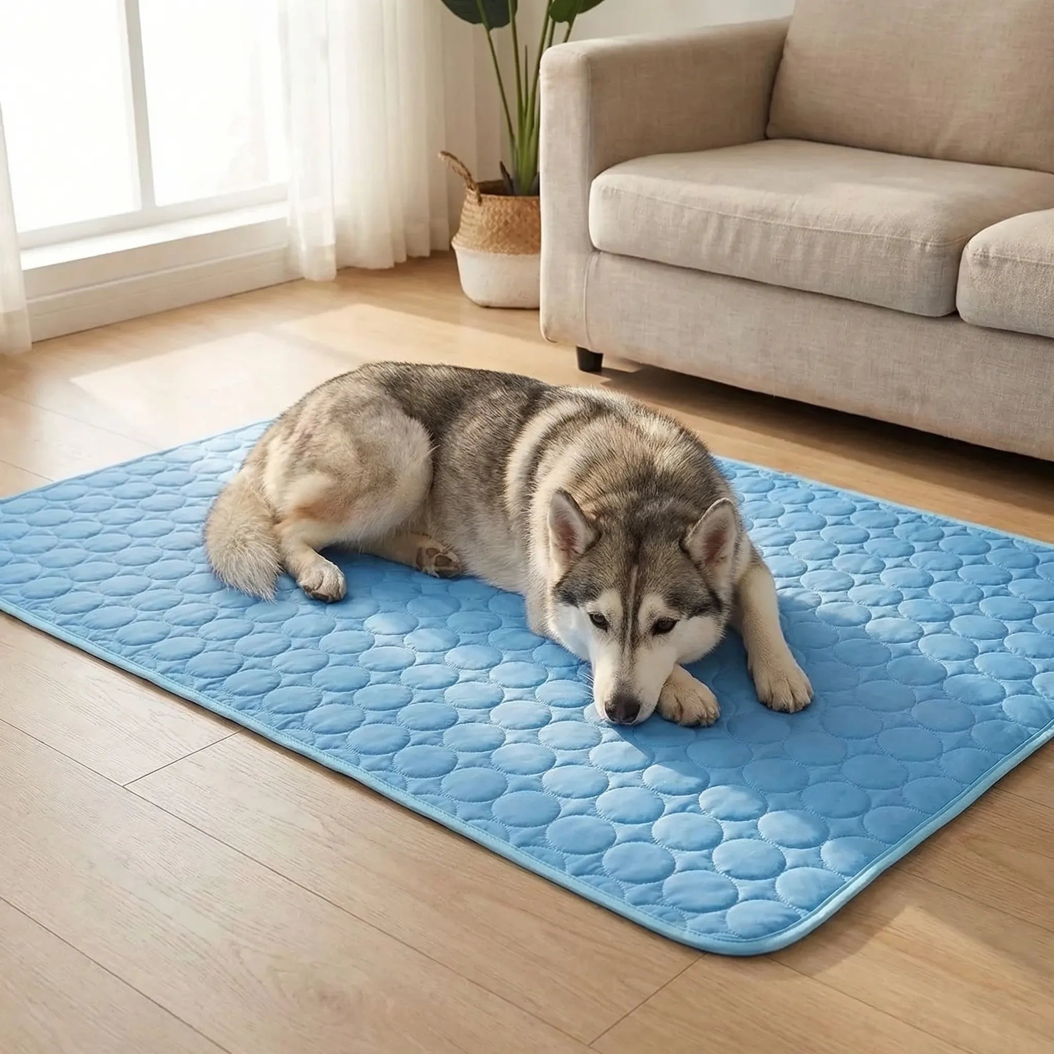 Quilted cooling mat for dogs and cats with breathable pebble-pattern surface