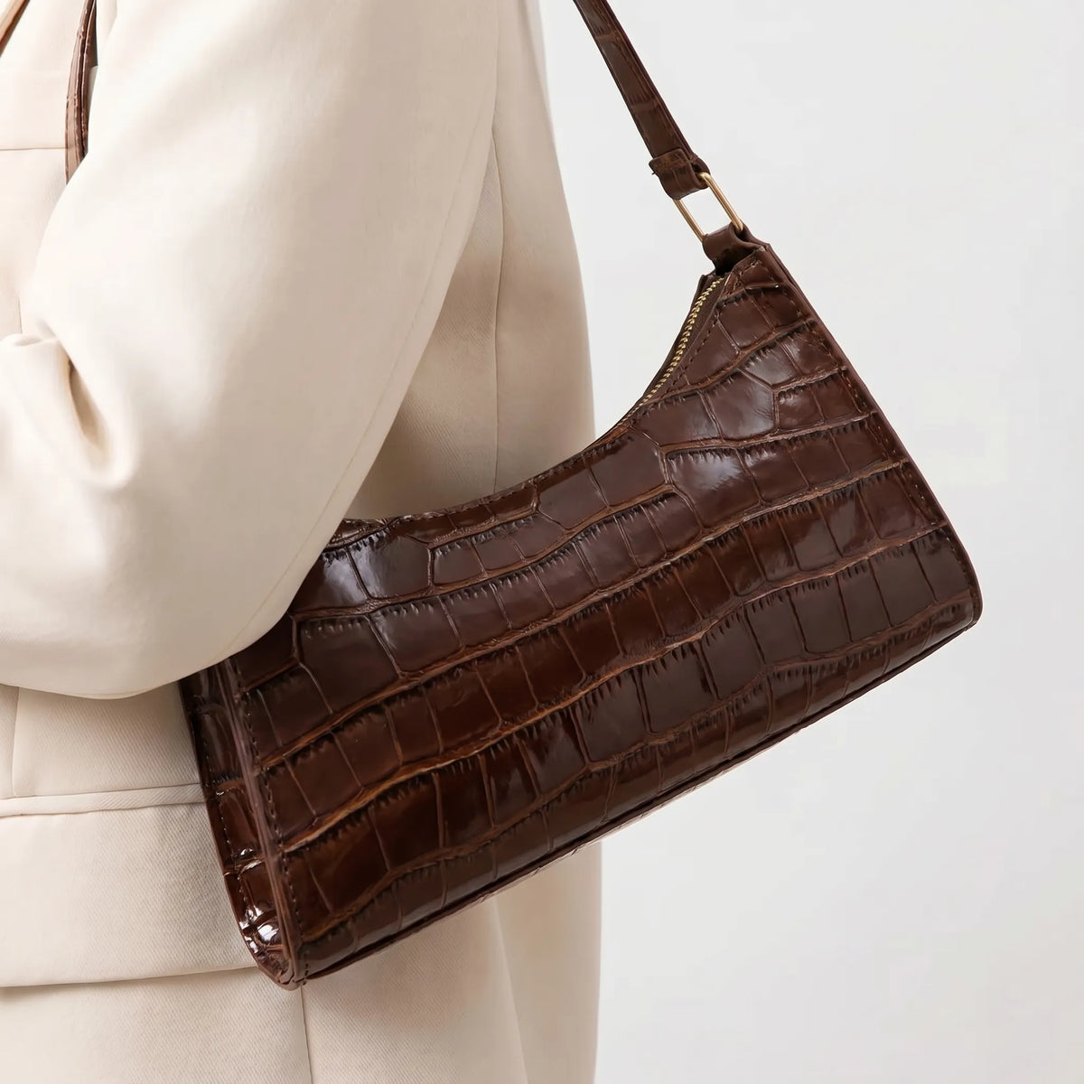 Shoulder bags croc embossed baguette bag with gold-tone hardware