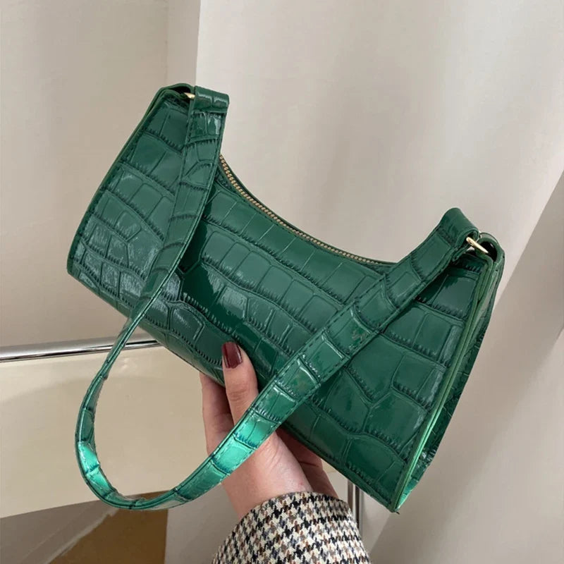Shoulder bags croc embossed baguette bag with gold-tone hardware