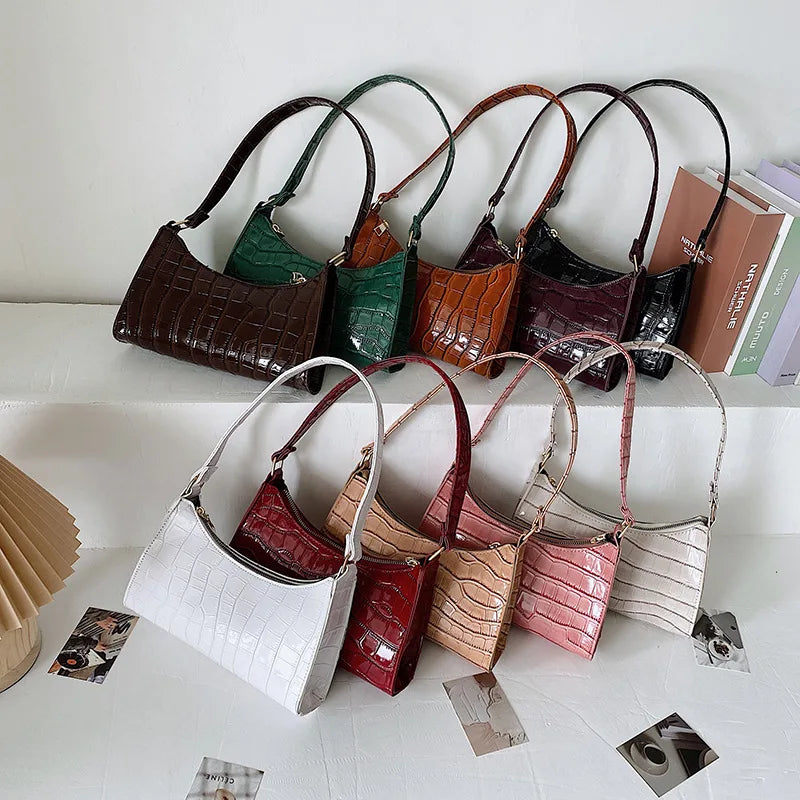 Shoulder bags croc embossed baguette bag with gold-tone hardware
