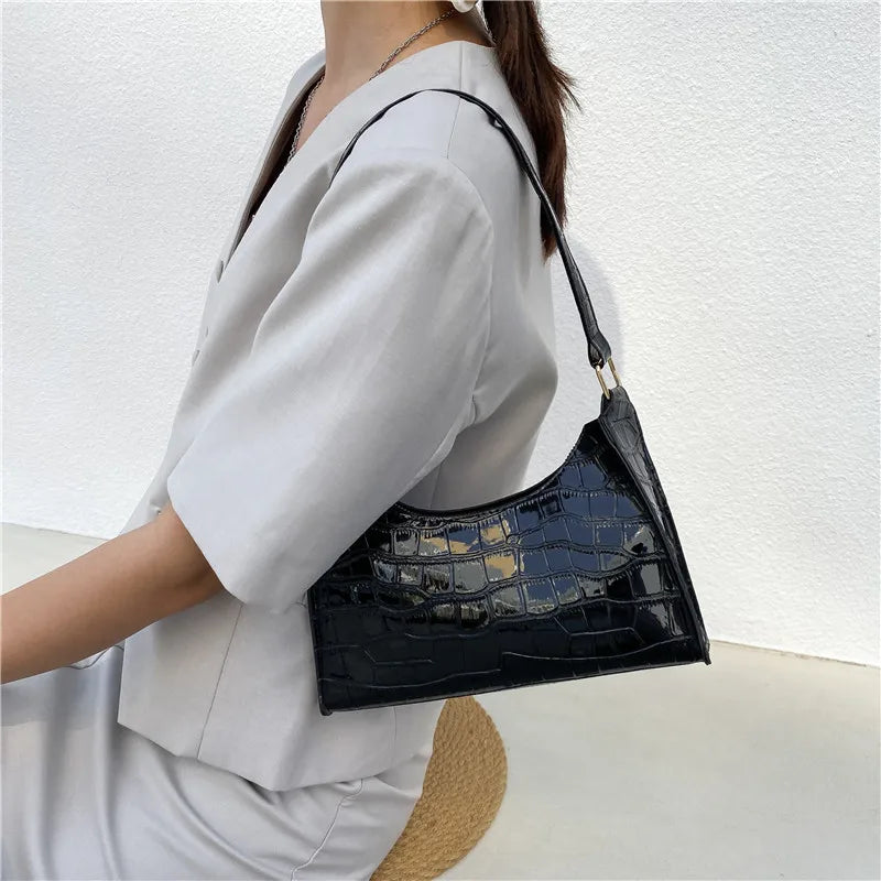 Shoulder bags croc embossed baguette bag with gold-tone hardware