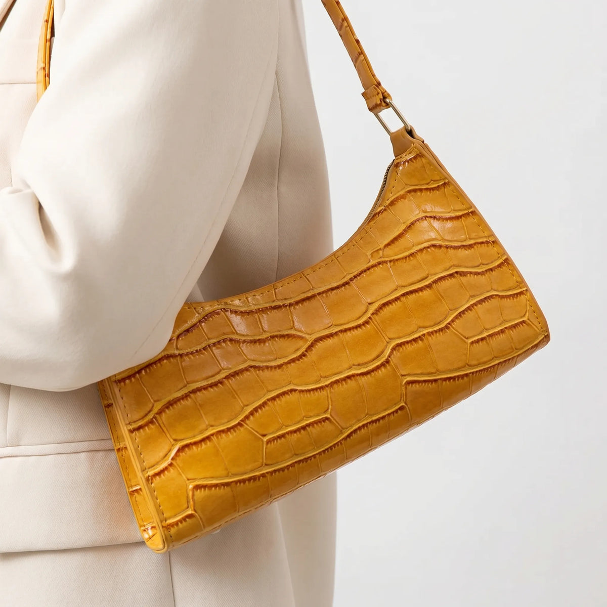 Shoulder bags croc embossed baguette bag with gold-tone hardware