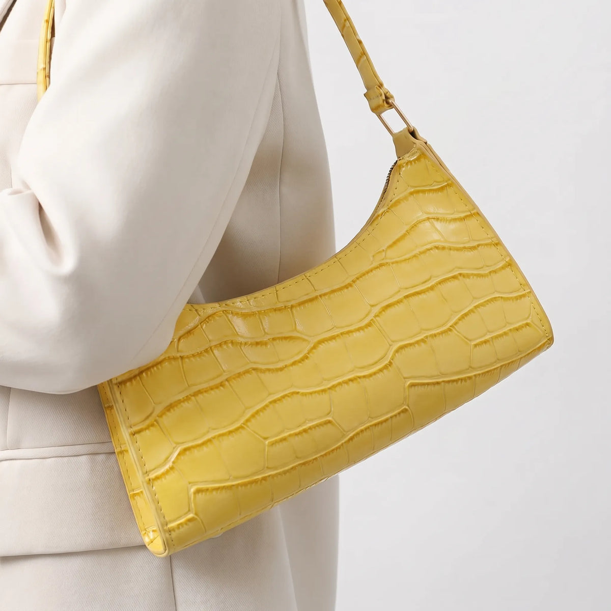 Shoulder bags croc embossed baguette bag with gold-tone hardware