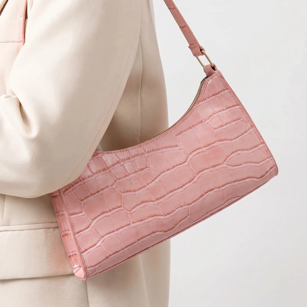 Shoulder bags croc embossed baguette bag with gold-tone hardware