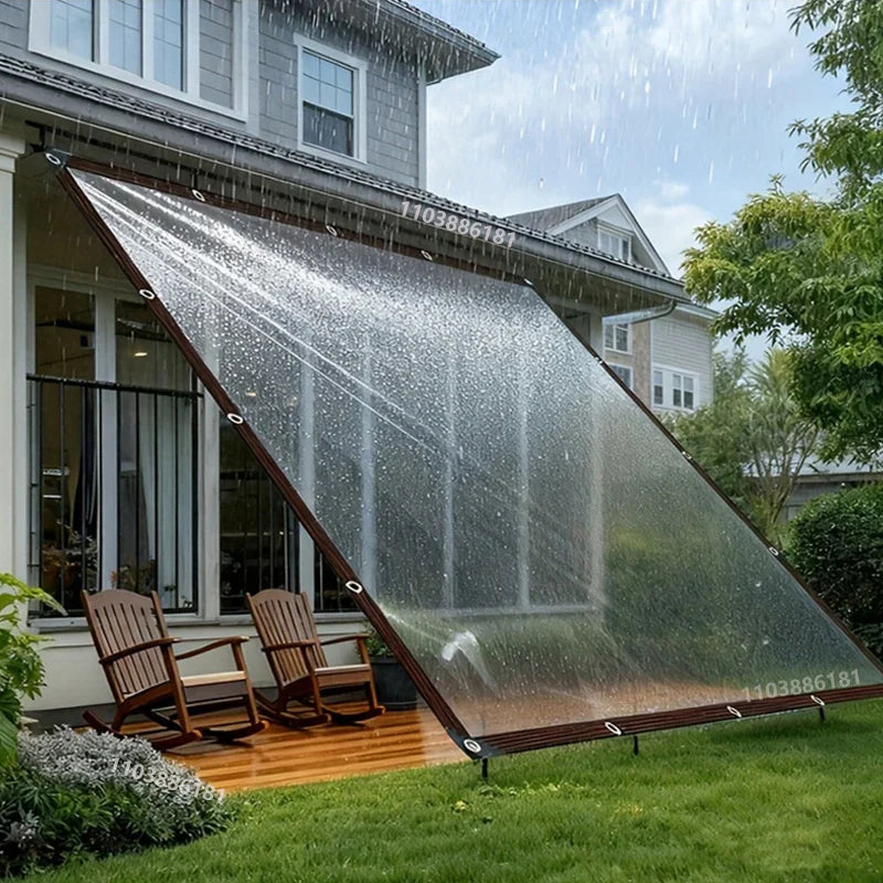 Transparent weather shield with clear light transmission and reinforced eyelets