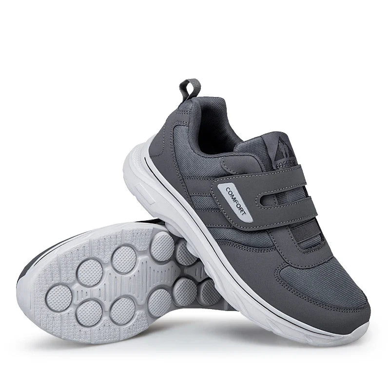 Orthopedic wide-fit walking sneaker with cushioned sole and hook-and-loop strap