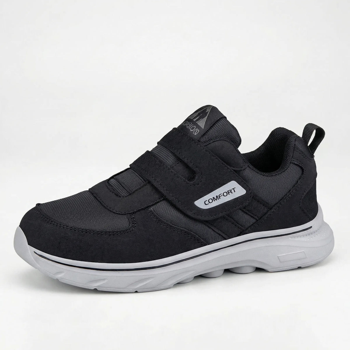 Orthopedic wide-fit walking sneaker with cushioned sole and hook-and-loop strap