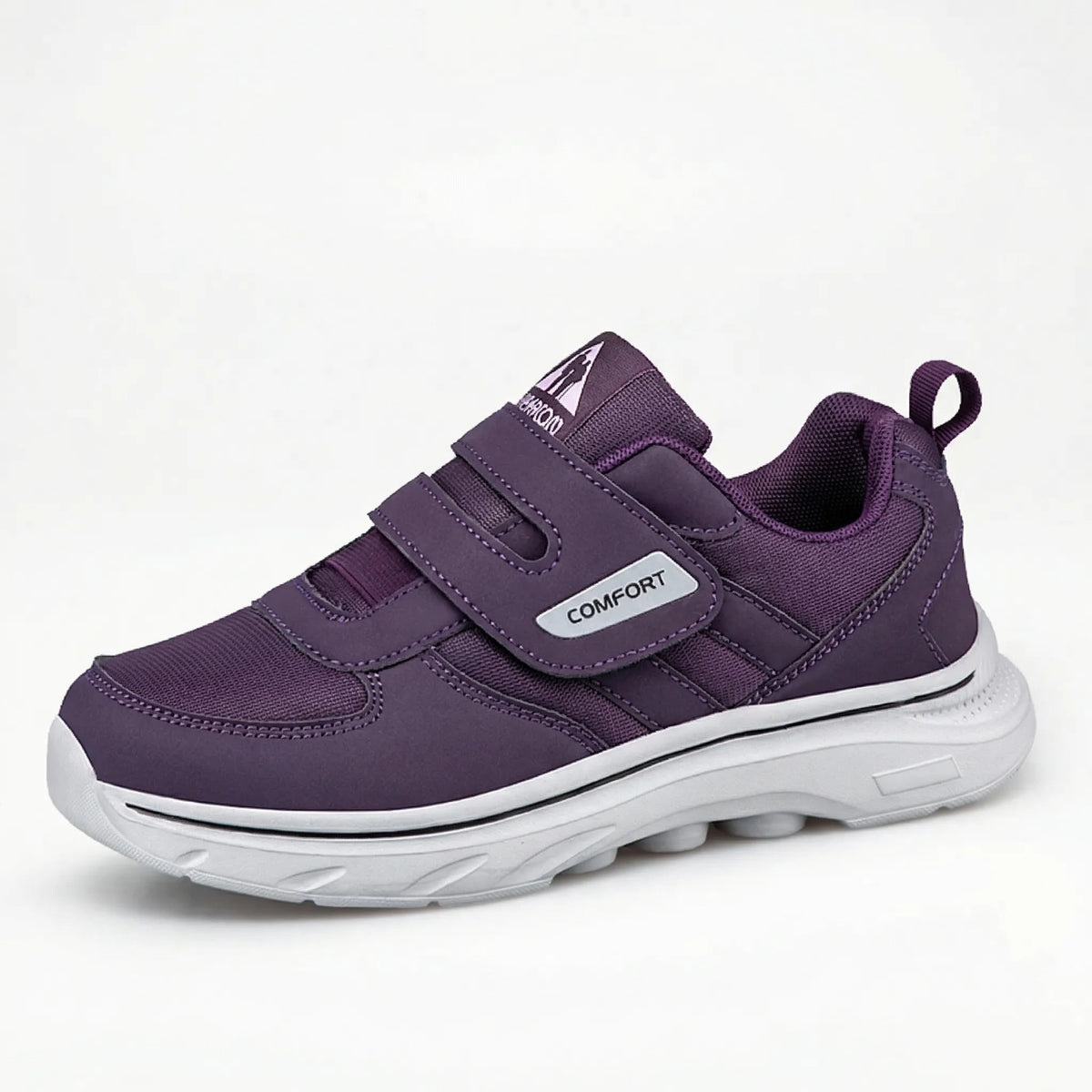 Orthopedic wide-fit walking sneaker with cushioned sole and hook-and-loop strap