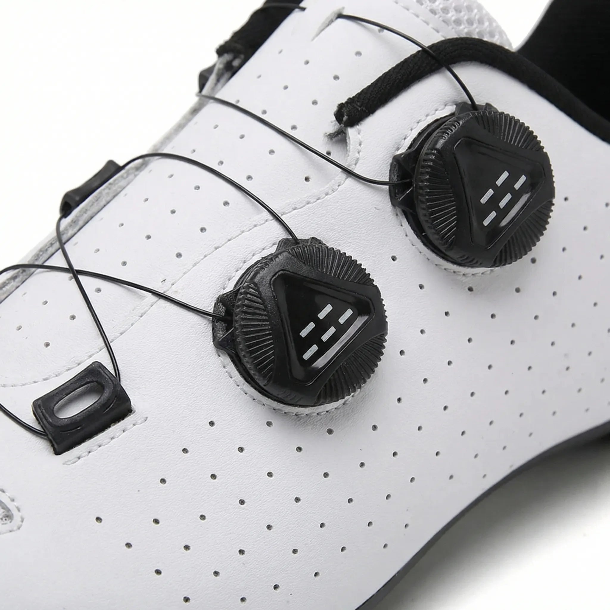 Cleat-compatible cycling shoe with dual rotary dial closure system for road and mountain biking