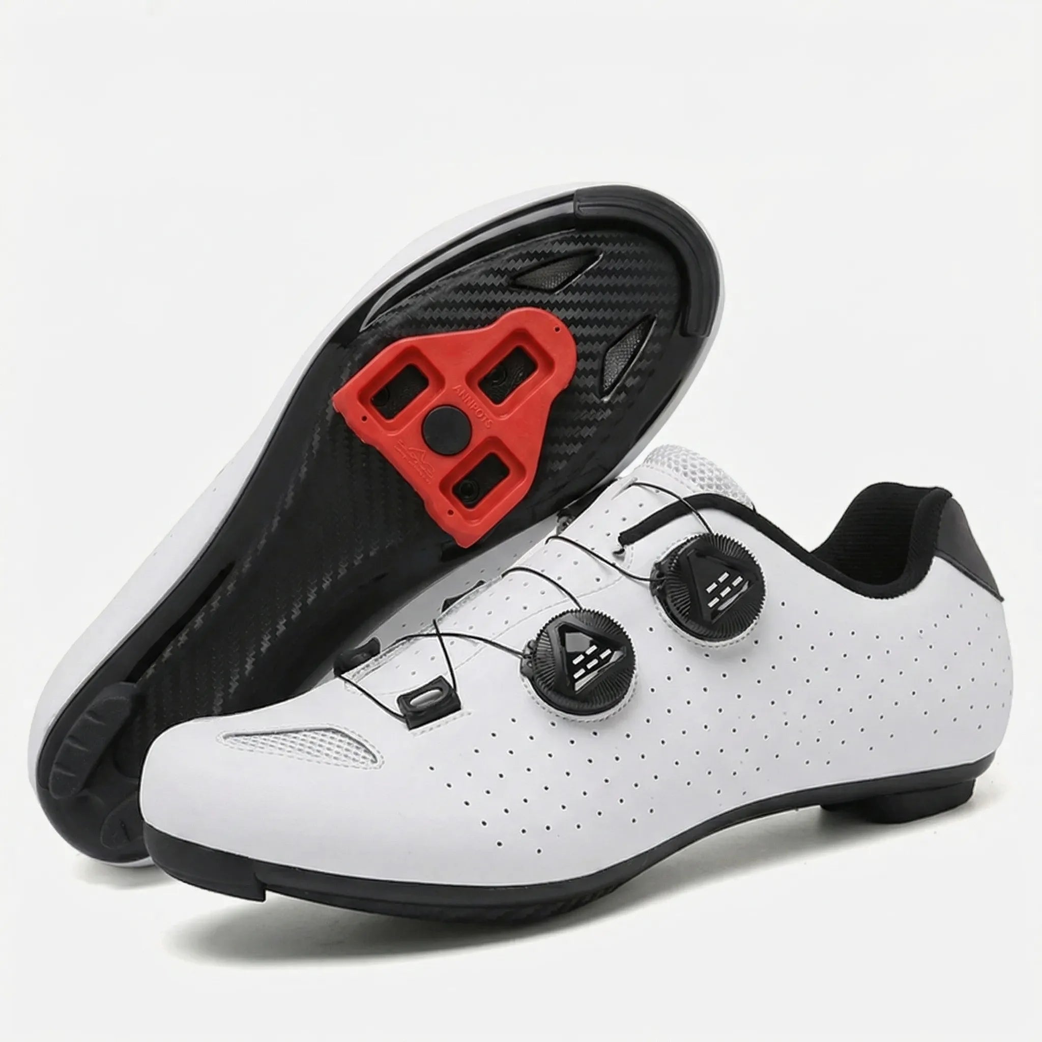 Cleat-compatible cycling shoe with dual rotary dial closure system for road and mountain biking