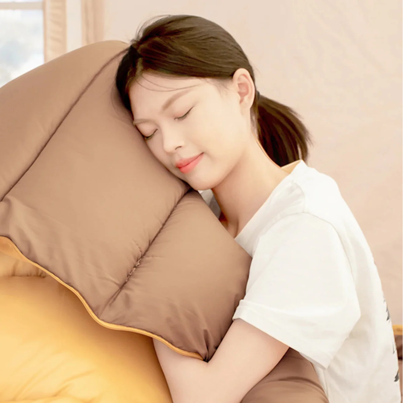 Two-person camping sleeping bag with double envelope design