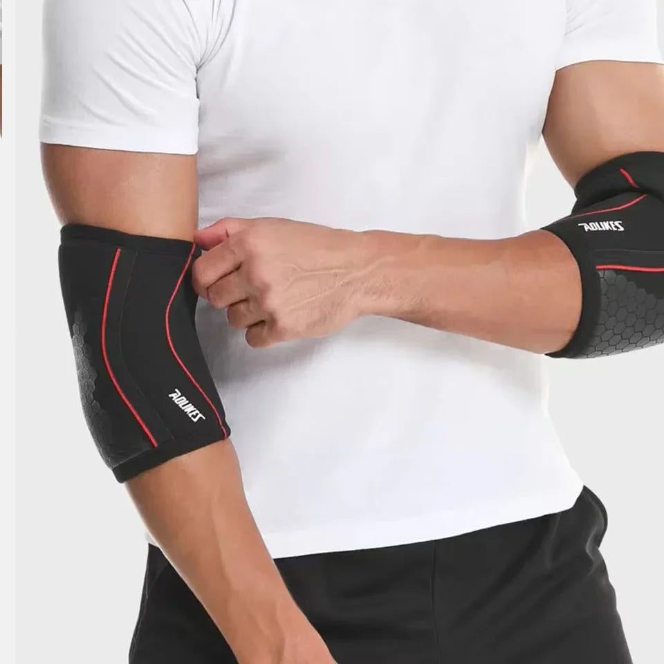 Compression elbow support brace for weightlifting and strength training