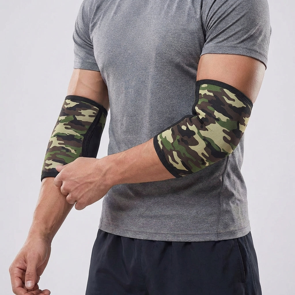 Compression elbow support brace for weightlifting and strength training