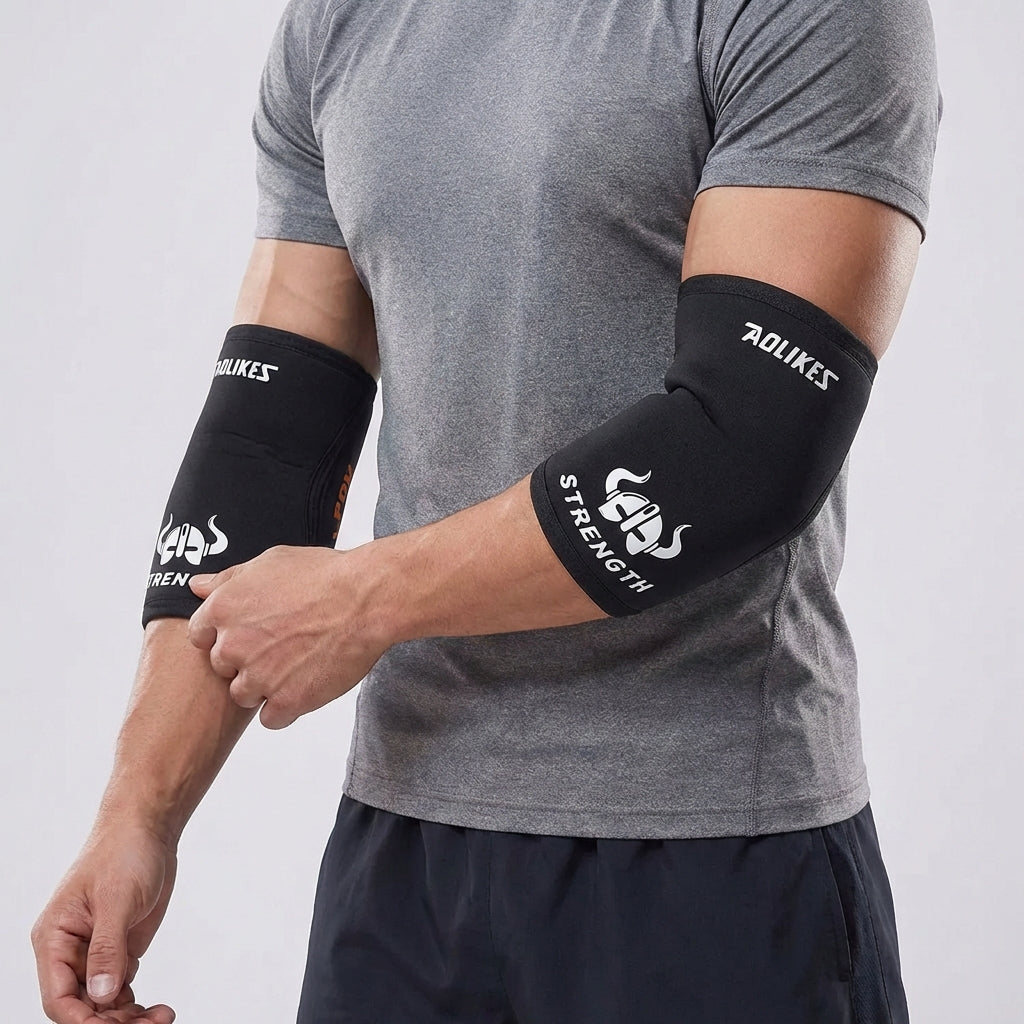 Compression elbow support brace for weightlifting and strength training