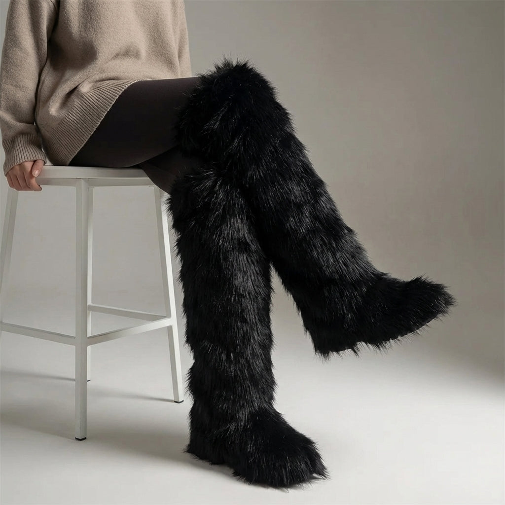 Over-the-knee plush boots with faux lining, warm women's winter boots