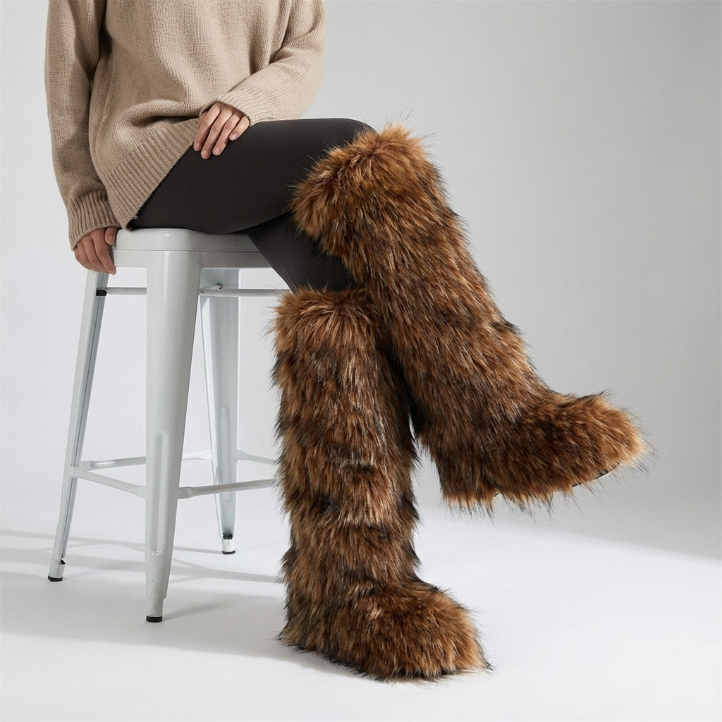 Over-the-knee plush boots with faux lining, warm women's winter boots