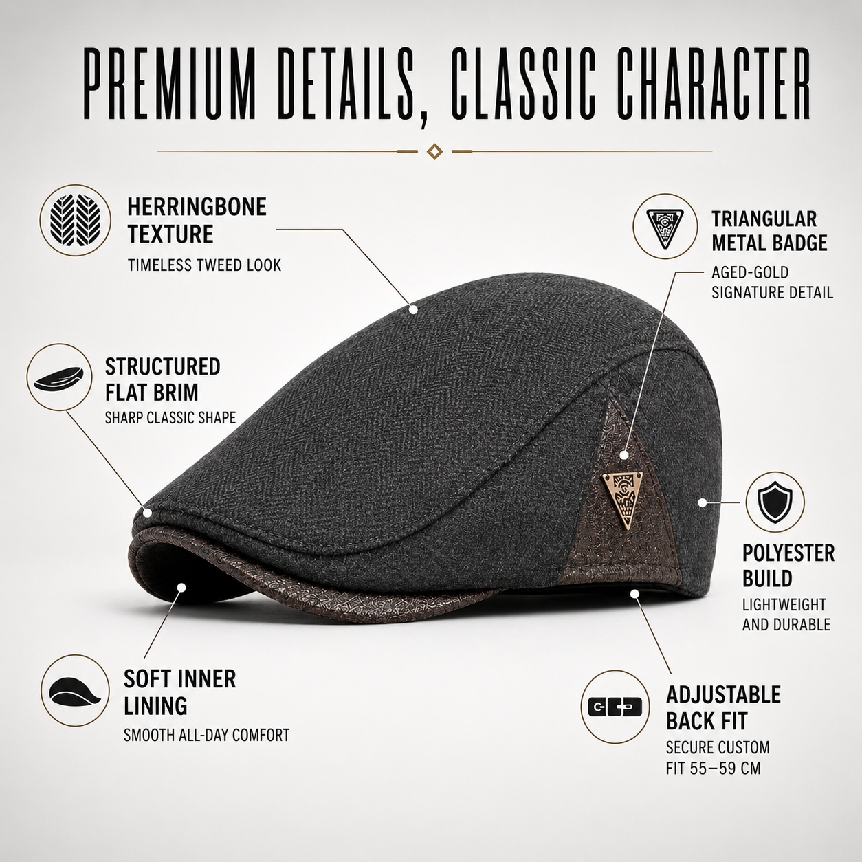 Celrien | Flatsworth Herringbone Flat Cap