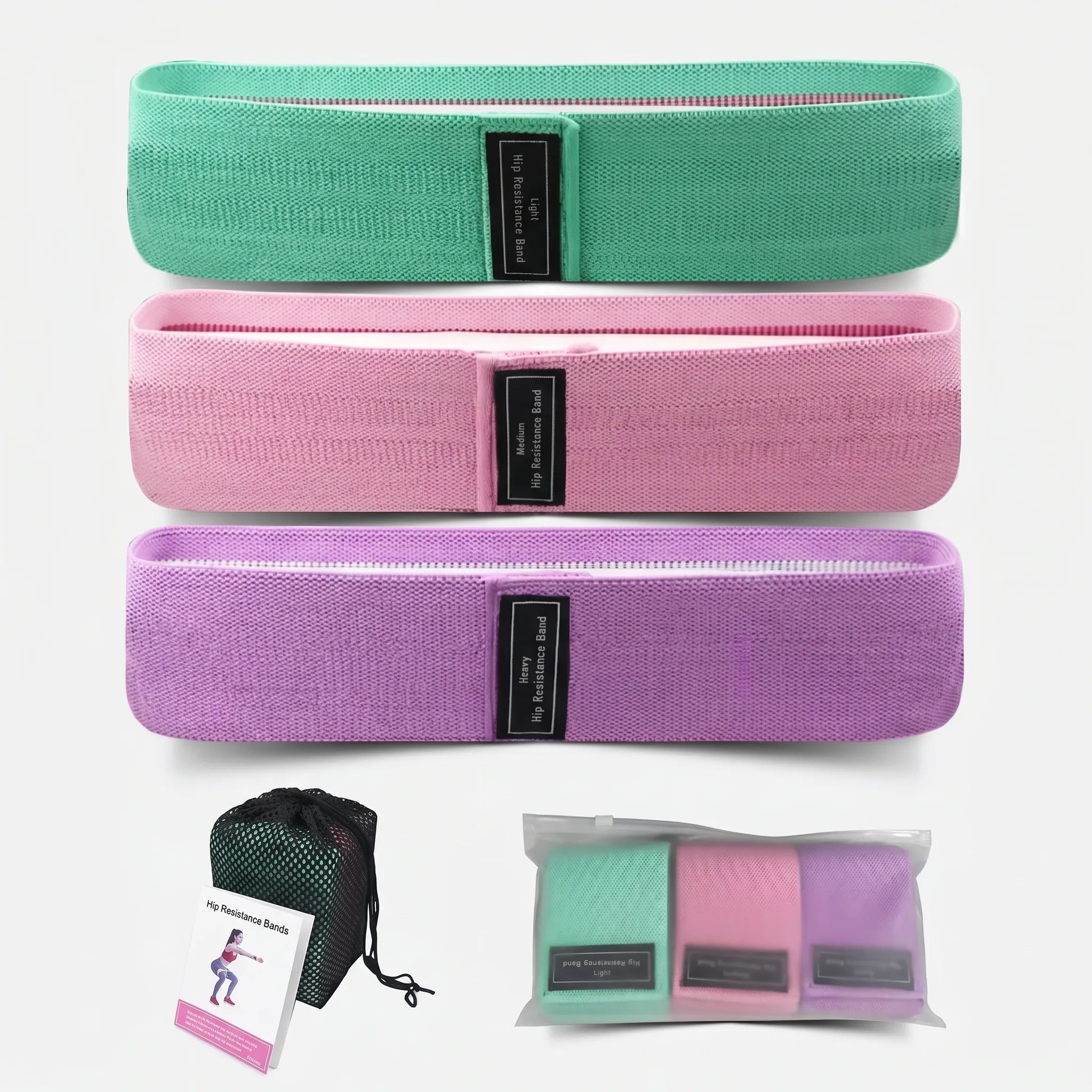 Fabric resistance loop bands with wide anti-roll design and color-coded tension levels
