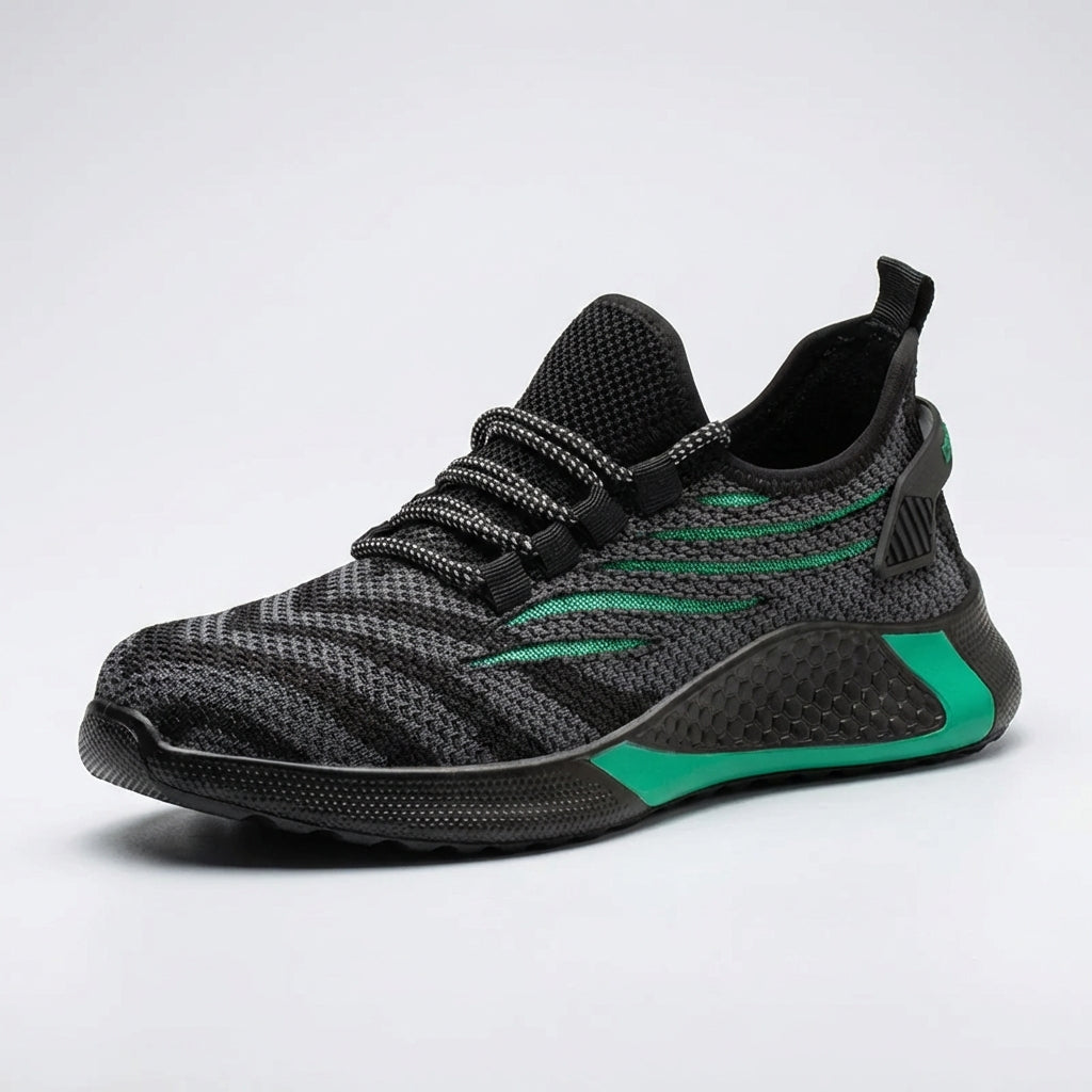 Low profile safety sneakers with reinforced toe protection and breathable upper