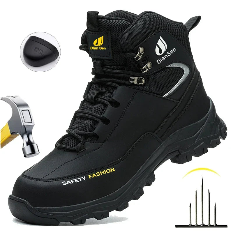Men's high-ankle safety work boots with reinforced toe protection