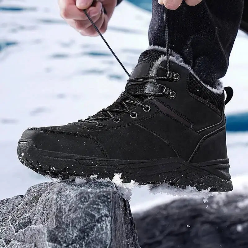 Men's winter hiking boot with high top ankle support and non-slip tread