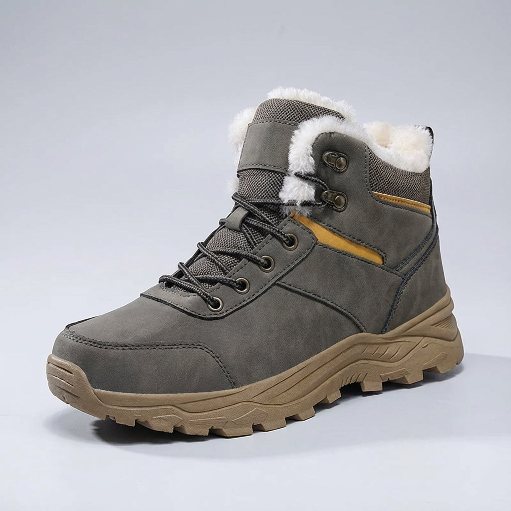 Men's winter hiking boot with high top ankle support and non-slip tread