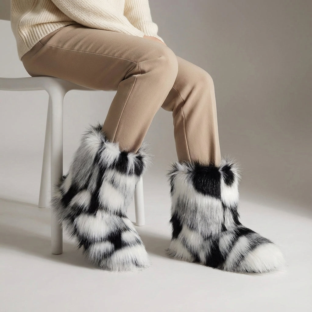 Winter boots calf height artificial fur non-slip sole warm lining