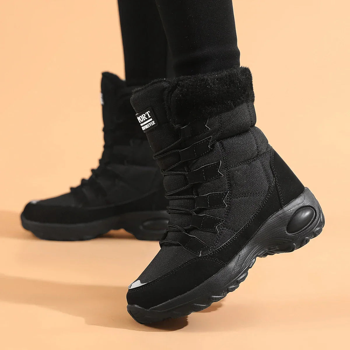 Mid calf insulated winter boots with plush lining and grippy platform sole