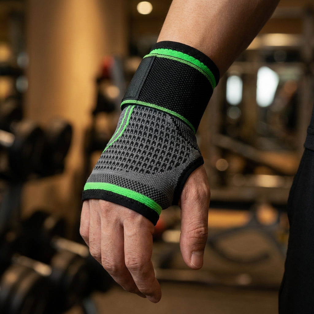 Adjustable compression wrist brace with palm support and breathable nylon