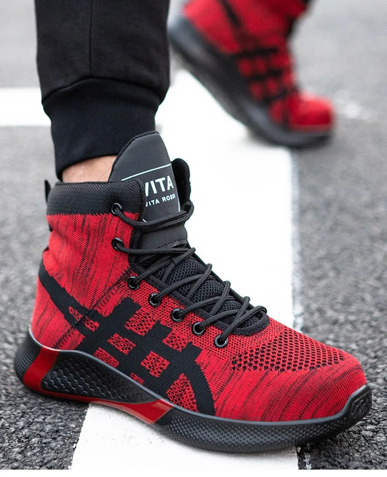 Men's high ankle safety work shoe with breathable upper and warm lining