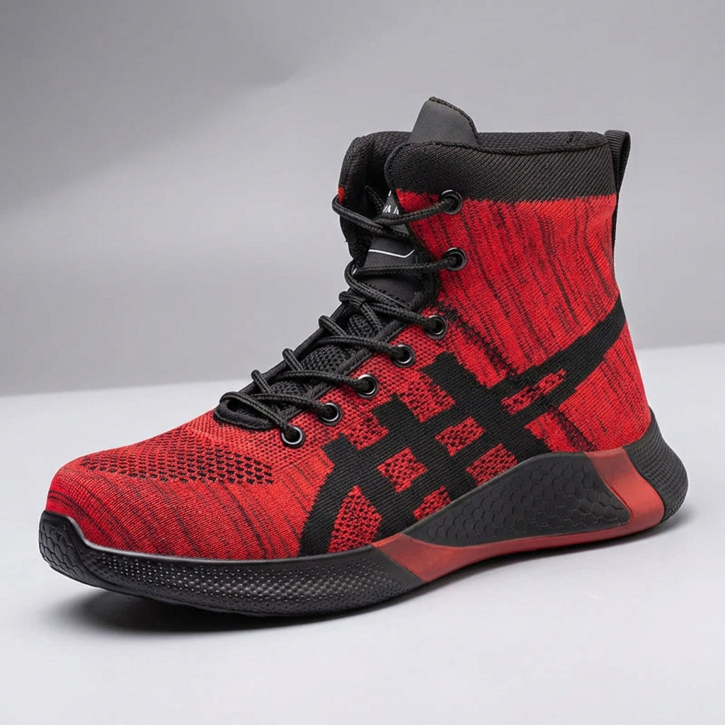 Men's high ankle safety work shoe with breathable upper and warm lining