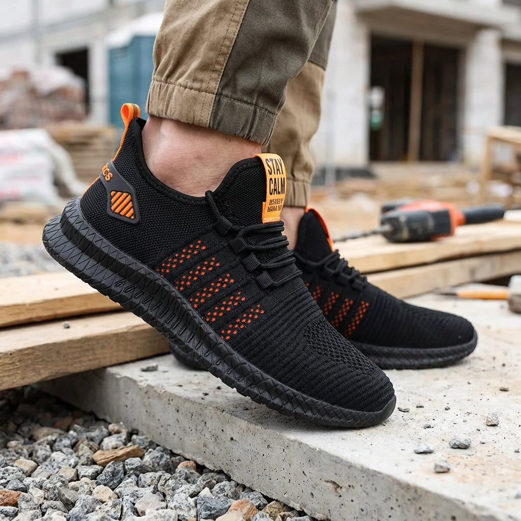 Lightweight safety sneaker with breathable mesh and slip-resistant sole