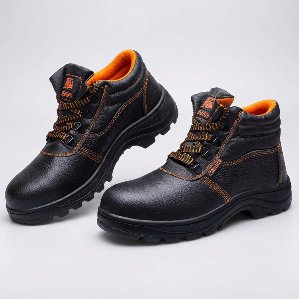 Men's ankle high safety boots with reinforced toe cap