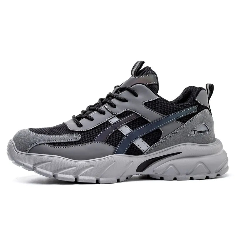 Lightweight safety sneaker with puncture-resistant sole and slip-resistant tread