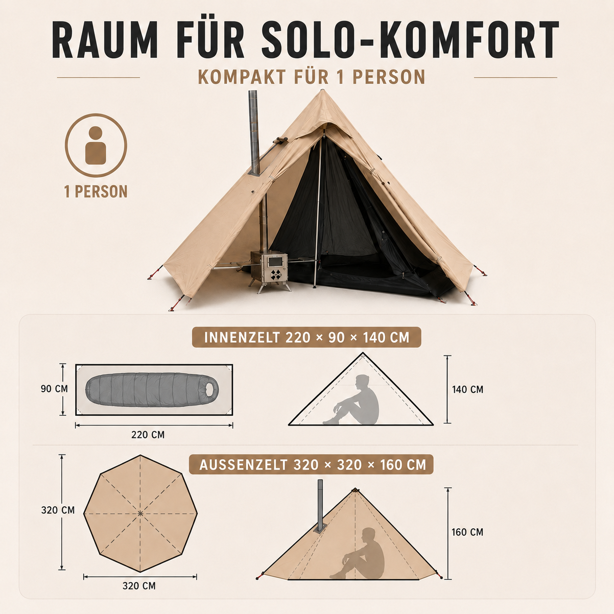 Celrien | HearthPeak Single-Person Pyramid Tent
