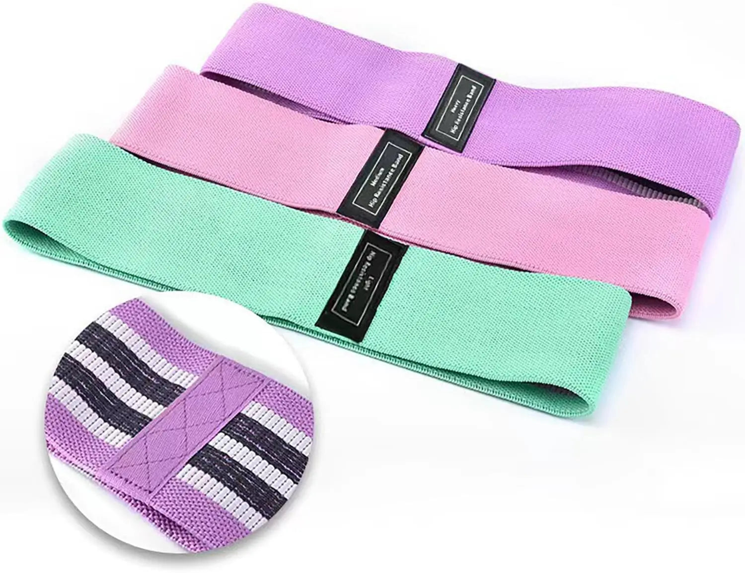 Woven resistance bands for lower body exercises with mesh storage bag
