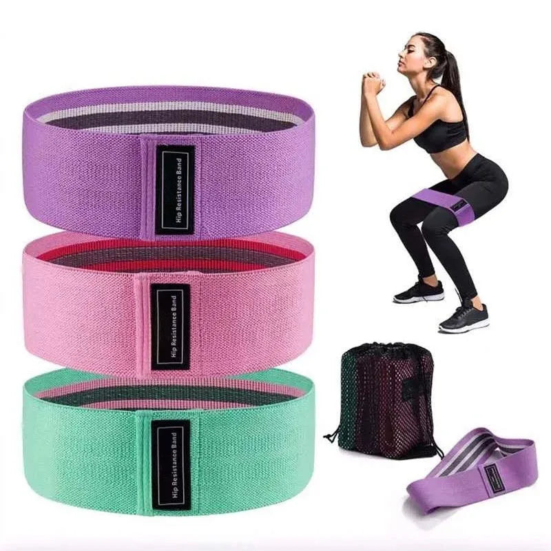 Woven resistance bands for lower body exercises with mesh storage bag