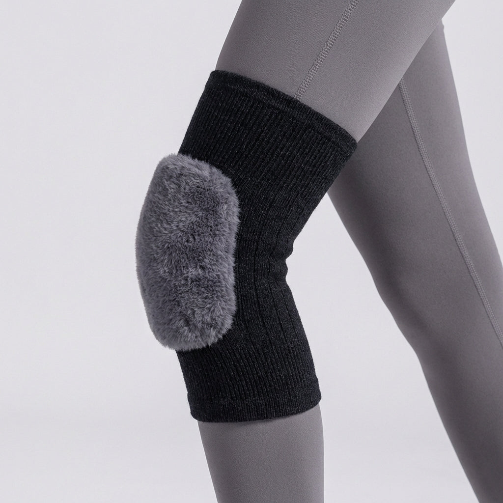 Thermal knee sleeve with plush lining and padded front protection